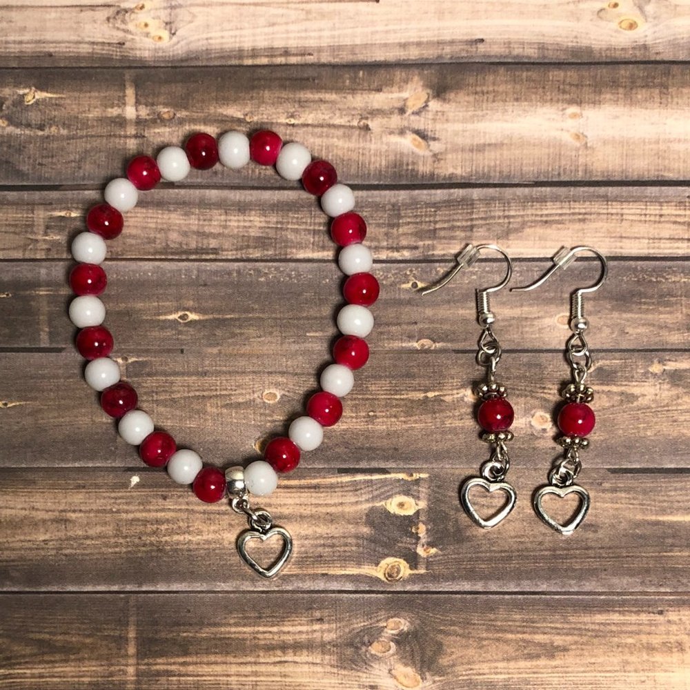 Jewelry Set for Girls Earrings and Bracelet Heart Valentine's Day Love
